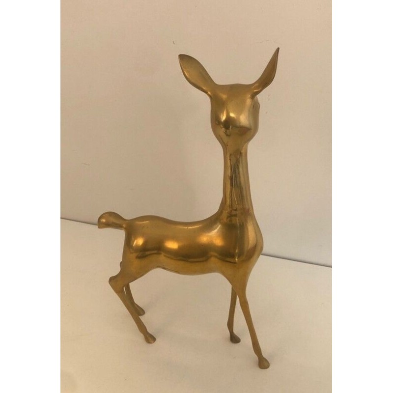 Decorative Modernist Polished Brass Standing Doe Sculpture, French circa 1970