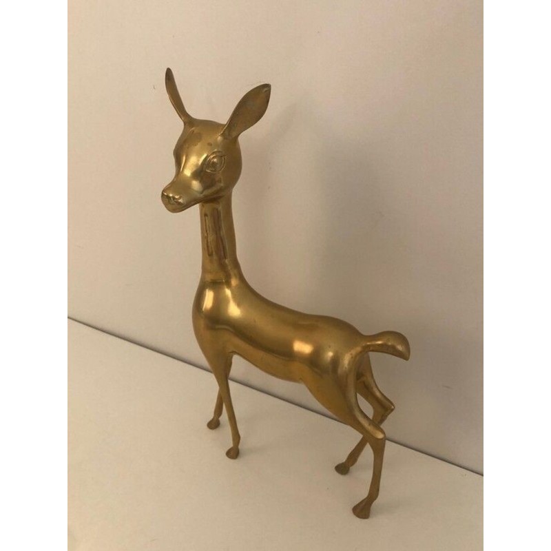Decorative Modernist Polished Brass Standing Doe Sculpture, French circa 1970