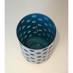 Modernist Overlay Glass Vase with Polka Dot Pattern in White and Teal, Italian circa 1970