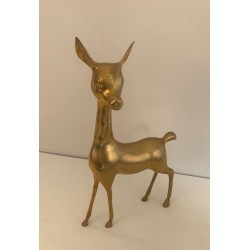 Decorative Modernist Polished Brass Standing Doe Sculpture, French circa 1970