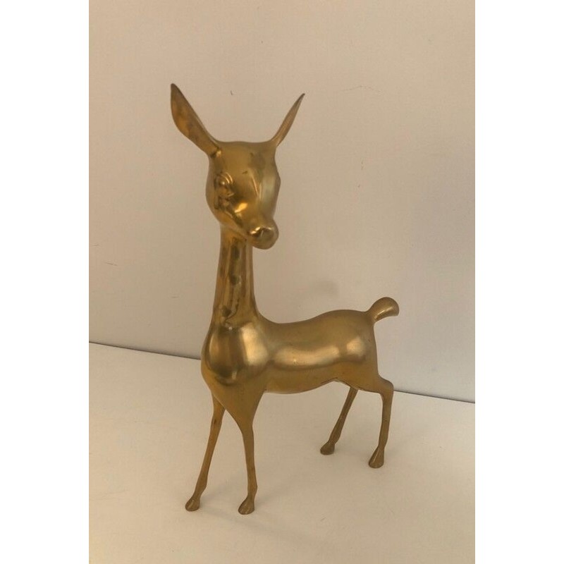 Decorative Modernist Polished Brass Standing Doe Sculpture, French circa 1970