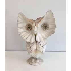 Decorative Owl Sculpture Assembled from Natural Shells, French circa 1970