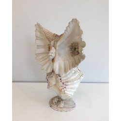 Decorative Owl Sculpture Assembled from Natural Shells, French circa 1970