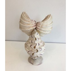 Decorative Owl Sculpture Assembled from Natural Shells, French circa 1970