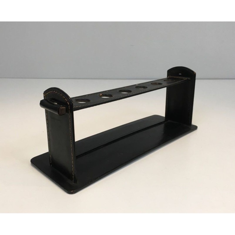 Porte-Pipes en Cuir noir. Jacques Adnet