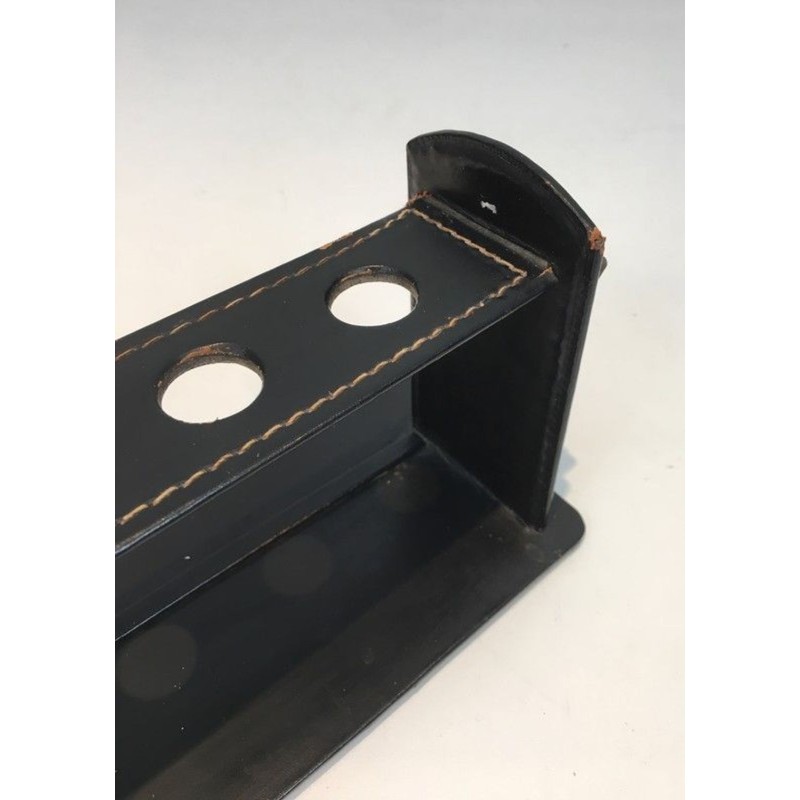 Porte-Pipes en Cuir noir. Jacques Adnet
