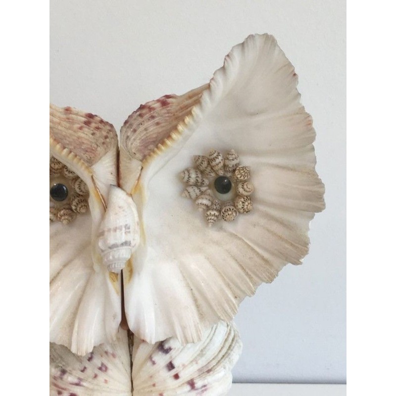 Decorative Owl Sculpture Assembled from Natural Shells, French circa 1970