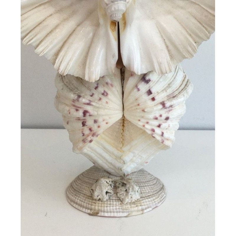 Decorative Owl Sculpture Assembled from Natural Shells, French circa 1970
