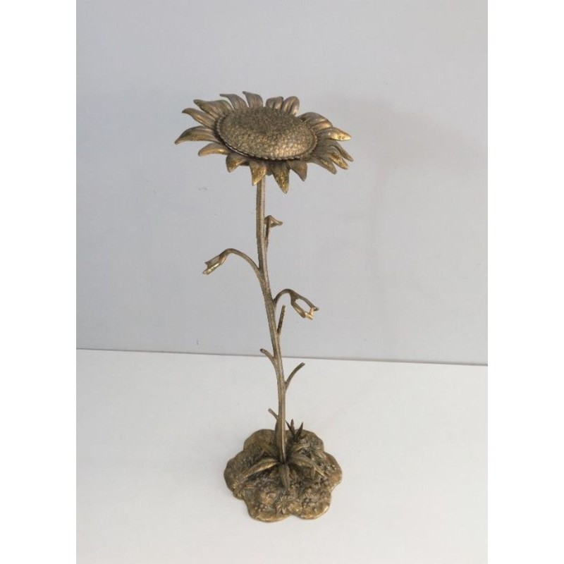 Decorative Gilded Bronze Sunflower Sculpture on Naturalistic Stem, French circa 1960