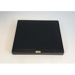 Modernist Black Leather and Brass Document Box with Suede Interior, French circa 1950