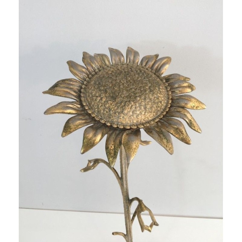Decorative Gilded Bronze Sunflower Sculpture on Naturalistic Stem, French circa 1960