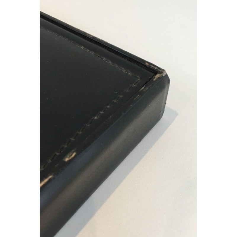 Modernist Black Leather and Brass Document Box with Suede Interior, French circa 1950