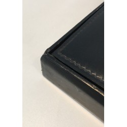 Modernist Black Leather and Brass Document Box with Suede Interior, French circa 1950