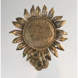 Decorative Gilded Bronze Sunflower Sculpture on Naturalistic Stem, French circa 1960