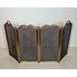 Ornate Neoclassical Brass and Wire Mesh Four-Panel Folding Fireplace Screen, Italian circa 1970