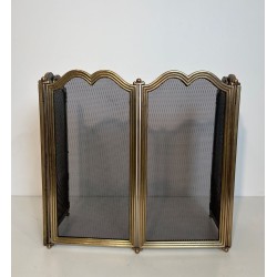 Ornate Neoclassical Brass and Wire Mesh Four-Panel Folding Fireplace Screen, Italian circa 1970