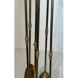Tall Neoclassical Brass Companion Set with Pine Cone Finials, in the Style of Maison Baguès, circa 1970