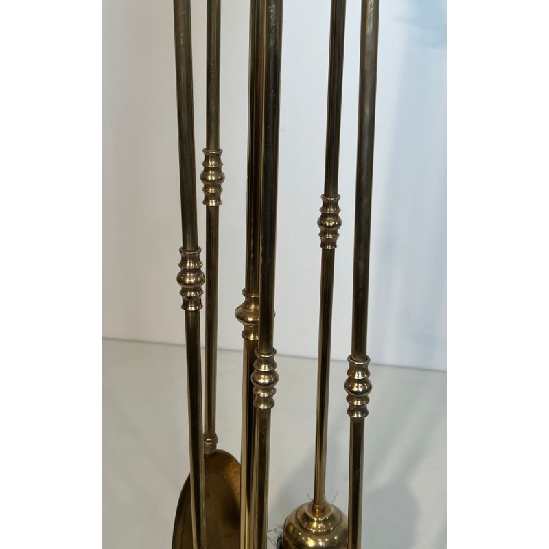 Tall Neoclassical Brass Companion Set with Pine Cone Finials, in the Style of Maison Baguès, circa 1970