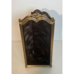 Ornate Neoclassical Brass and Wire Mesh Four-Panel Folding Fireplace Screen, Italian circa 1970