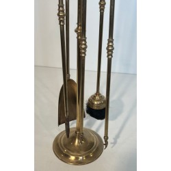 Tall Neoclassical Brass Companion Set with Pine Cone Finials, in the Style of Maison Baguès, circa 1970
