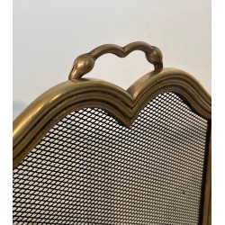 Ornate Neoclassical Brass and Wire Mesh Four-Panel Folding Fireplace Screen, Italian circa 1970