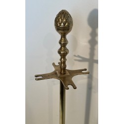 Grand Nécessaire de Cheminée en Laiton aux Pommes de Pin, dans le Goût de Baguès, vers 1970