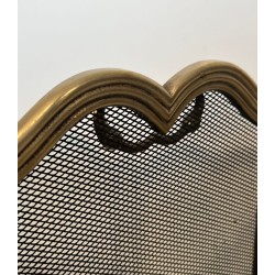 Ornate Neoclassical Brass and Wire Mesh Four-Panel Folding Fireplace Screen, Italian circa 1970