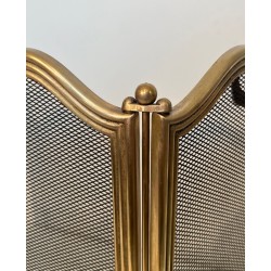 Ornate Neoclassical Brass and Wire Mesh Four-Panel Folding Fireplace Screen, Italian circa 1970