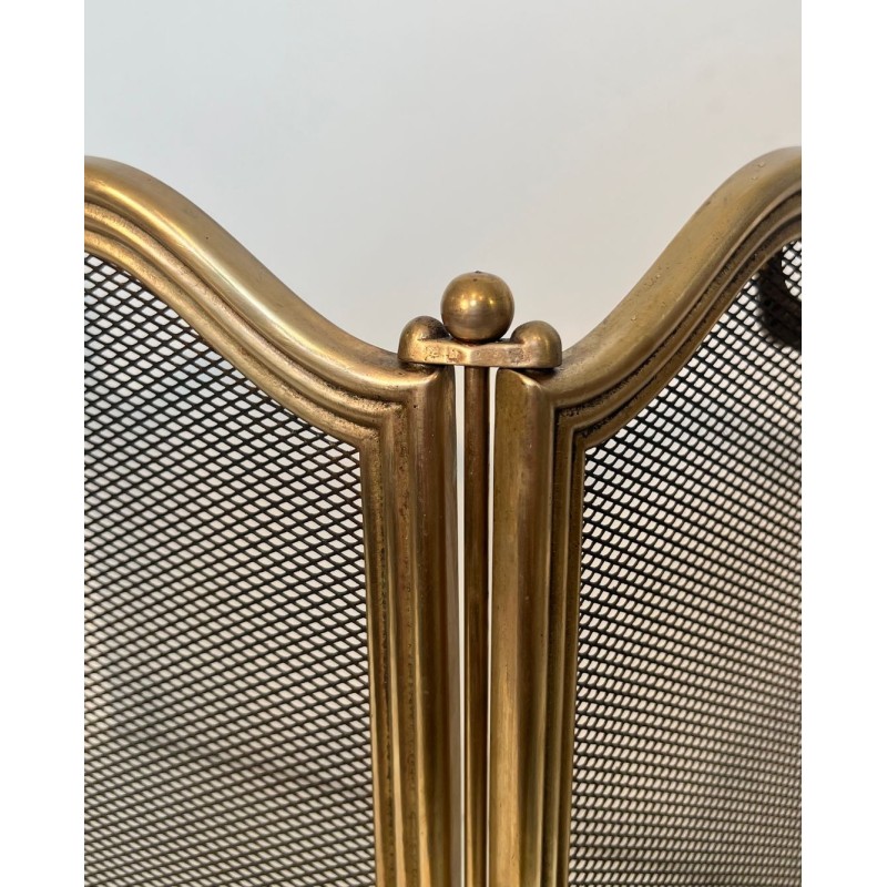 Ornate Neoclassical Brass and Wire Mesh Four-Panel Folding Fireplace Screen, Italian circa 1970