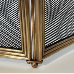 Ornate Neoclassical Brass and Wire Mesh Four-Panel Folding Fireplace Screen, Italian circa 1970