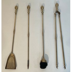 Tall Neoclassical Brass Companion Set with Pine Cone Finials, in the Style of Maison Baguès, circa 1970