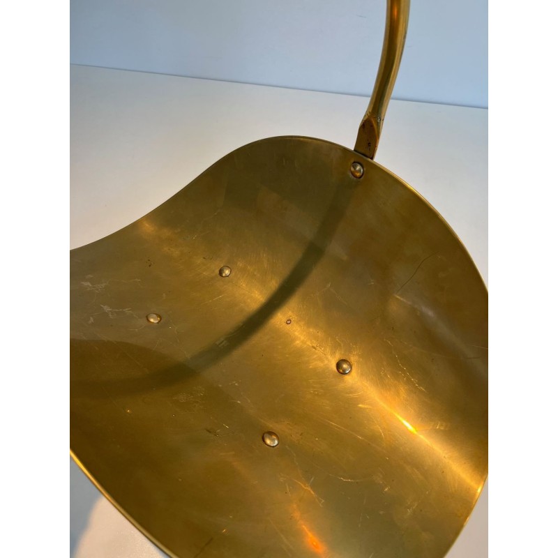 Modernist Polished Brass Log Basket with Semicircular Arch Handle and Ball Feet, French circa 1970