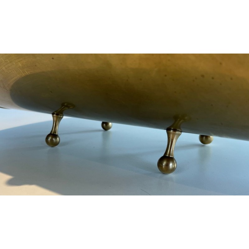 Modernist Polished Brass Log Basket with Semicircular Arch Handle and Ball Feet, French circa 1970