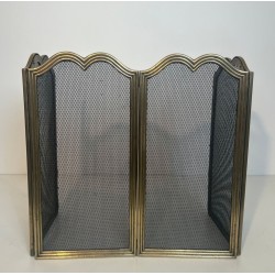 Neoclassical Brass and Wire Mesh Four-Panel Folding Fireplace Screen, Italian circa 1970
