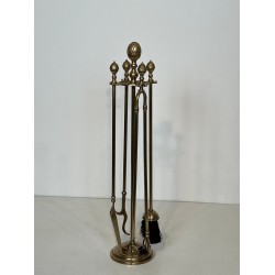 Nécessaire de Cheminée en Laiton aux Pommes de Pin, dans le Goût de la Maison Baguès, vers 1970