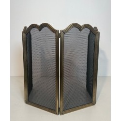 Neoclassical Brass and Wire Mesh Four-Panel Folding Fireplace Screen, Italian circa 1970