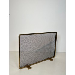Modernist Brass Fireplace Screen with Op-Art Wave-Patterned Wire Mesh, French circa 1970