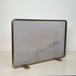 Modernist Brass Fireplace Screen with Op-Art Wave-Patterned Wire Mesh, French circa 1970
