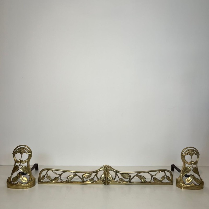 Paire de Chenets Art Nouveau en Bronze à Décors de Fleurs et Feuillages, vers 1900