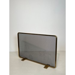Modernist Brass Fireplace Screen with Op-Art Wave-Patterned Wire Mesh, French circa 1970
