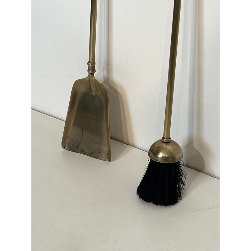 Neoclassical Brass Fireplace Companion Set with Pine Cone Finials, in the Style of Maison Baguès, circa 1970