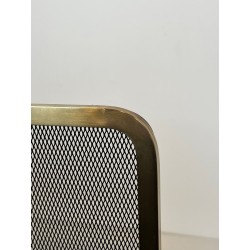 Modernist Brass Fireplace Screen with Op-Art Wave-Patterned Wire Mesh, French circa 1970