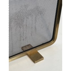 Modernist Brass Fireplace Screen with Op-Art Wave-Patterned Wire Mesh, French circa 1970
