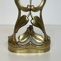 Pair of Art Nouveau Bronze Andirons with Flowers and Foliage, French circa 1900