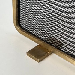 Modernist Brass Fireplace Screen with Op-Art Wave-Patterned Wire Mesh, French circa 1970
