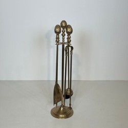 Nécessaire de Cheminée en Laiton aux Pommes de Pin, dans le Goût de la Maison Baguès, vers 1970