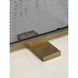 Modernist Brass Fireplace Screen with Op-Art Wave-Patterned Wire Mesh, French circa 1970