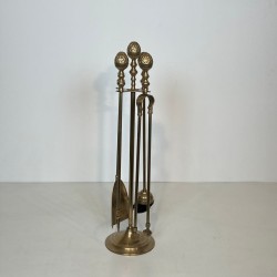 Neoclassical Brass Fireplace Companion Set with Pine Cone Finials, in the Style of Maison Baguès, circa 1970