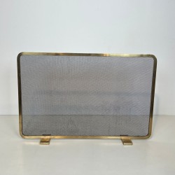 Modernist Brass Fireplace Screen with Op-Art Wave-Patterned Wire Mesh, French circa 1970