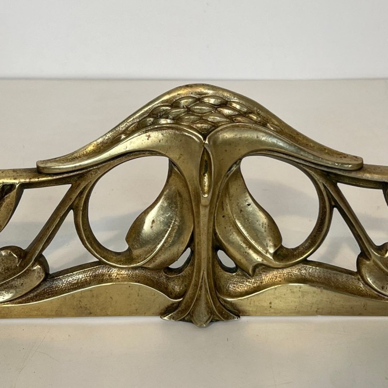 Paire de Chenets Art Nouveau en Bronze à Décors de Fleurs et Feuillages, vers 1900